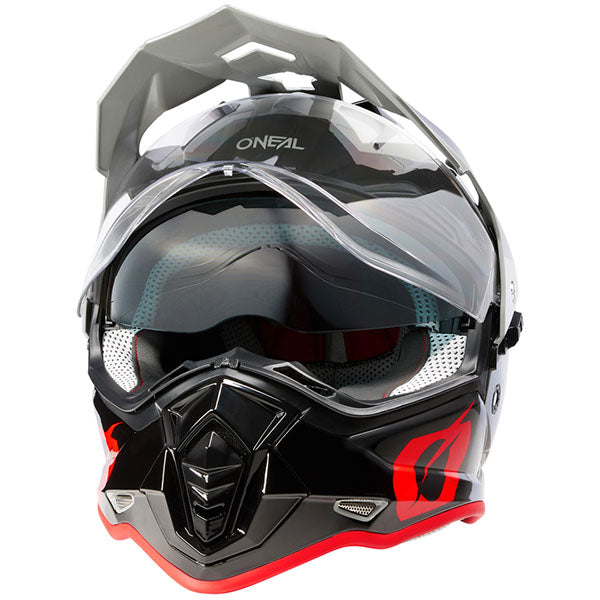 Clean studio photo on a white background of O'Neal, Sierra R V.23 Helmet, SKU 0818-705, color options Black/Grey, Grey/Black/Red, sizes XS–2X