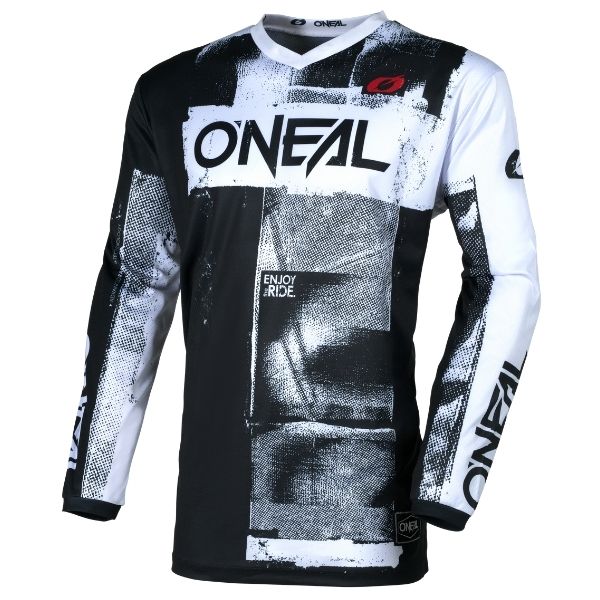 High-resolution studio image of O'Neal, Element Roller Jersey, SKU E007-214, color options Grey/Red, Black/White, Blue/Orange, sizes XL–2X
