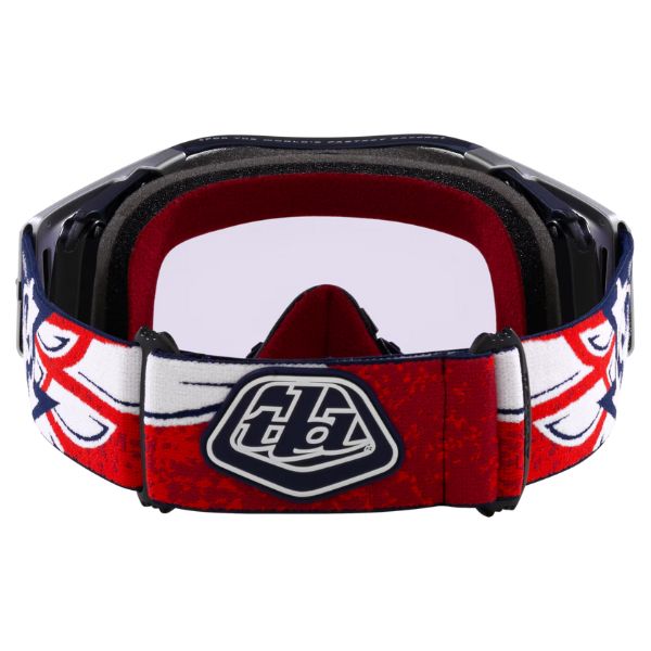 Oakley Airbrake MX Troy Lee Designs Red White Blue Wings Goggles - front view highlighting lens and ventilation SKU OO7046-F2
