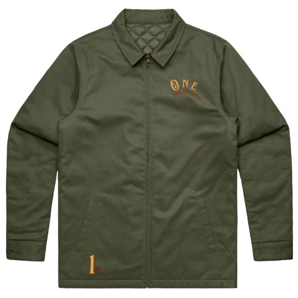 Studio image on a white background of One Industries LS25 Z002 61 Service jacket green 1, showing overall shape, materials, and visible design details