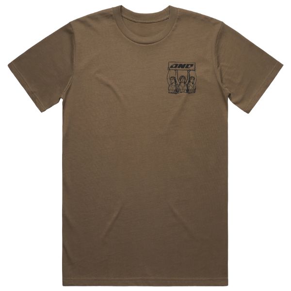 Crisp studio image on a white background of One Industries Mythology Tee; showing tee fit, printed graphics, and crew neckline; SKU Z003-6; Sizes: S-2XL