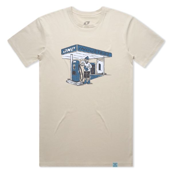 Professional studio photo of One Industries Station Tee; showing tee fit, printed graphics, and crew neckline; SKU Z003-K0; Colors: Olive, Bone, Black