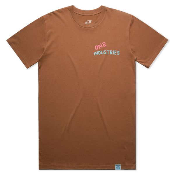 Professional studio photo of One Industries Uno Tee; showing tee fit, printed graphics, and crew neckline; SKU Z003-K0; Colors: Cocoa, Slate