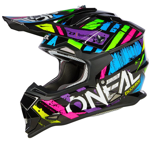 Studio image on a white background of O'Neal, 2 Series Glitch V.23 Helmet (Youth), color options Black/White, Multi, sizes Y-SM, Y-MD, Y-LG