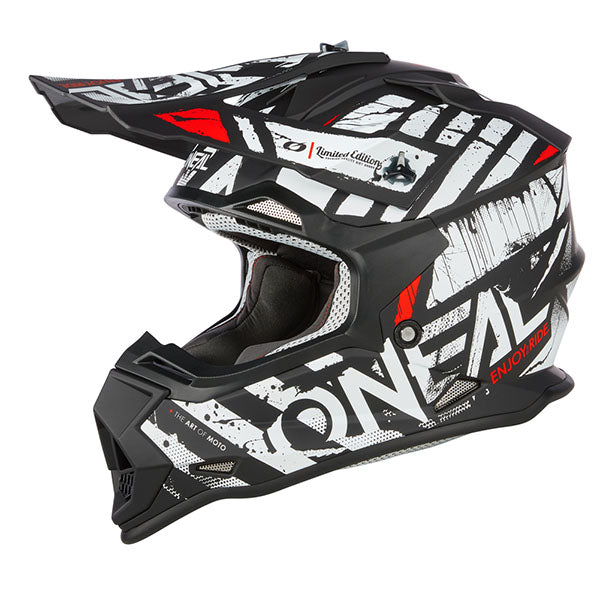 Studio image on a white background of O'Neal, 2 Series Glitch V.23 Helmet, SKU 0200-164, color options Black/Grey, Black/White, sizes XS–2X