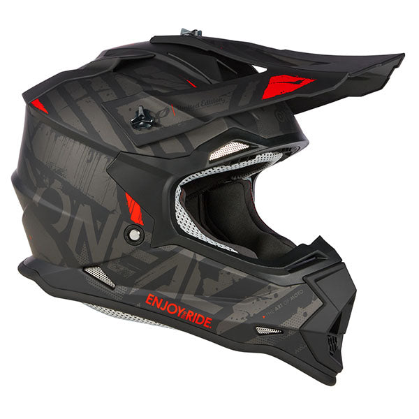 Studio image on a white background of O'Neal, 2 Series Glitch V.23 Helmet, SKU 0200-173, color options Black/Grey, Black/White, sizes XS–2X