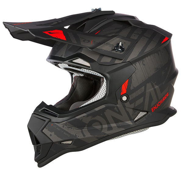 High-resolution studio image of O'Neal, 2 Series Glitch V.23 Helmet, SKU 0200-161, color options Black/Grey, Black/White, sizes XS–2X