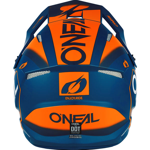 Catalog studio image of O'Neal, 3 Series Hexx V.23 Helmet, SKU 0627-296, color options Black/White, Blue/Orange, sizes XS–2X