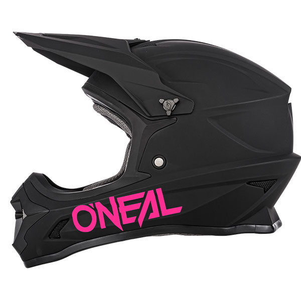 Catalog studio image of O'Neal, 1 Series Solid Helmet (Girls), color options Black/Pink, sizes Y-SM, Y-MD, Y-LG, Y-XL