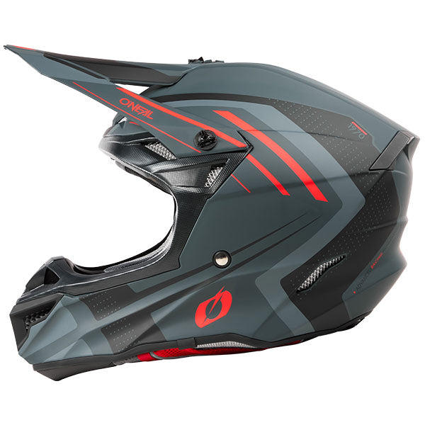Clean studio photo on a white background of O'Neal, 5 Series Spike V.25 Helmet, SKU 0628-263, color options Grey/Red, White/Black, sizes XS–2X