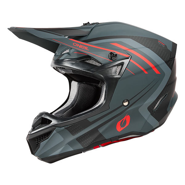 Studio product photo on a neutral background of O'Neal, 5 Series Spike V.25 Helmet, SKU 0628-264, color options Grey/Red, White/Black, sizes XS–2X