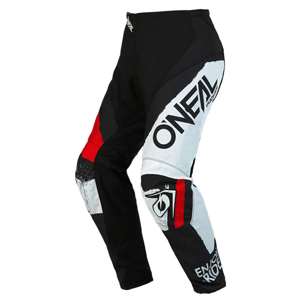 High-resolution studio image of O'Neal, Element Shocker V.23 Pants, SKU E022-3232, color options Blue/Orange, Black/Red, sizes 28–42