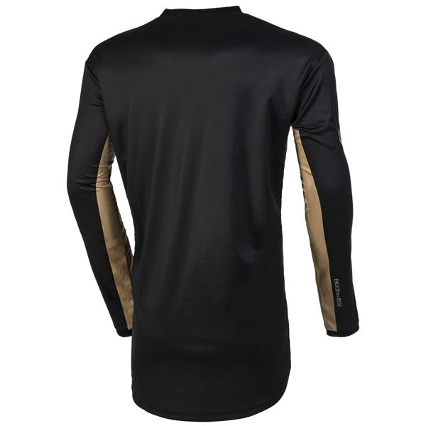 Studio image highlighting O'Neal, Element Dirt V.23 Jersey, SKU E004-613, color options Black/Sand, Black/Grey, sizes XL–2X