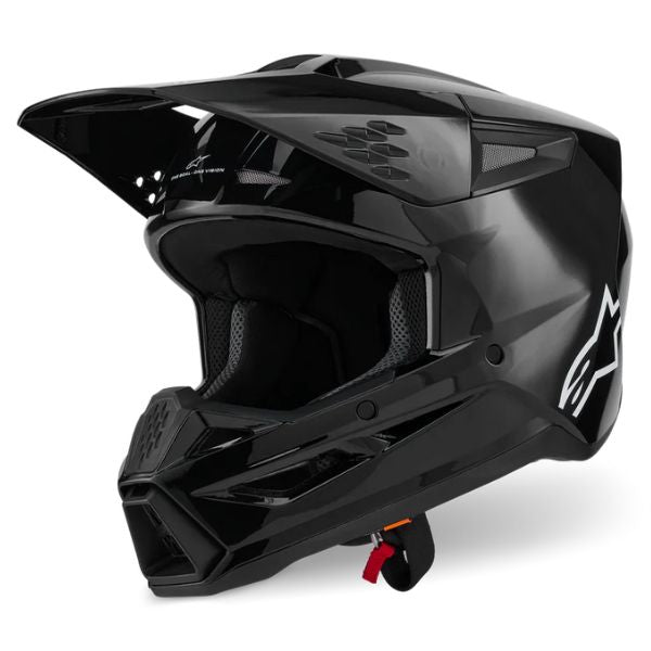 Alpinestars - S-M3 Solid HelmetBlack Glossy product view, lightweight off‑road motorcycle helmet with ventilation and impact protection
