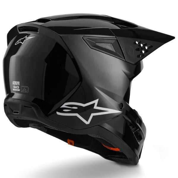 Black Glossy product view, lightweight off‑road motorcycle helmet with ventilation and impact protection