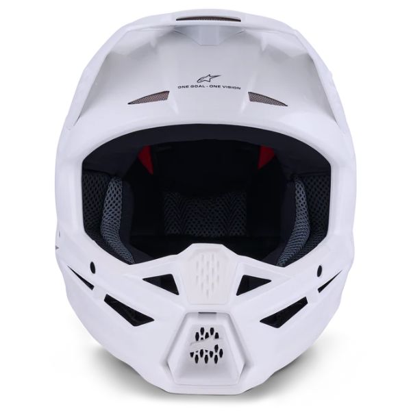 White Glossy product view, lightweight off‑road motorcycle helmet with ventilation and impact protection