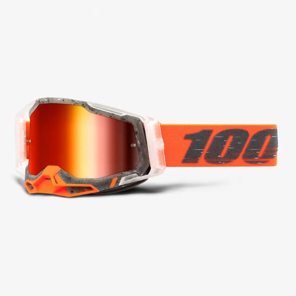 High-resolution studio image of 100%, Racecraft 2.0 Goggle (Mirror Lens), Goggles, SKU 26013215, color options Arbis, Mirror Silver Lens, Mayfair, Mirror Silver Lens, Maho, Silver Flash Lens, Concordia, Mirror Blue Lens, Airblast, Mirror Silver Lens, Blue, Mirror Blue Lens, Fremont, Mirror Blue Lens, Red, Mirror Red Lens and more