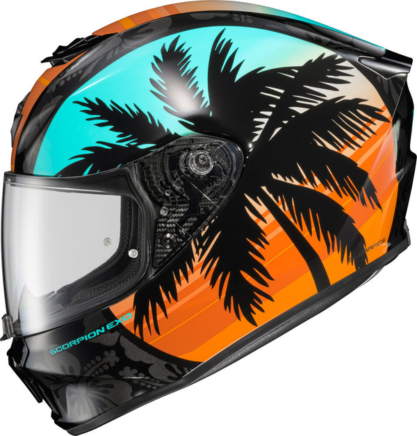 Scorpion EXO - EXO R330 Tubbs Helmet, front three-quarter view, color options: 2XL, LG, MD, SM, XL, sizes: Light Blue/Orange