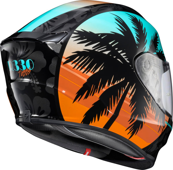 Scorpion EXO - EXO R330 Tubbs Helmet, detail view, color options: 2XL, LG, MD, SM, XL, sizes: Light Blue/Orange