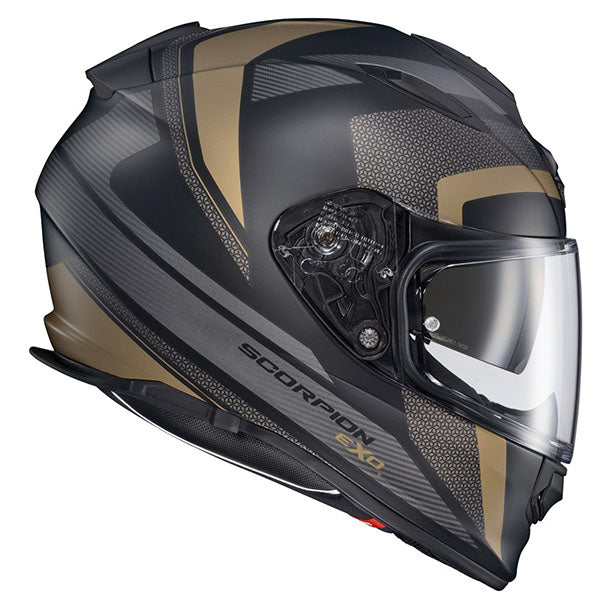 Scorpion EXO - Ryzer Evolution Helmet, front three-quarter view, color options: 2XL, LG, MD, SM, XL, sizes: Gold, Hi-Viz, Phantom, Pink, Red