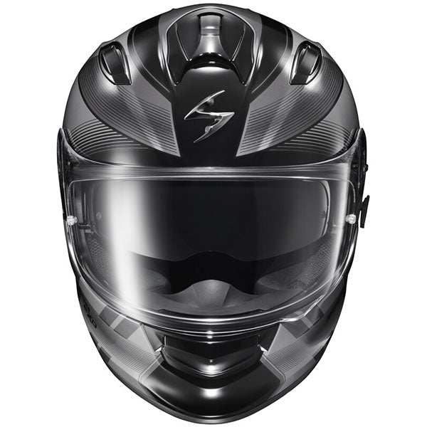 Scorpion EXO - Ryzer Edge Helmet, front three-quarter view, color options: 2XL, LG, MD, SM, XL, XS, sizes: Dark Grey, Hi-Viz, Pink, Red