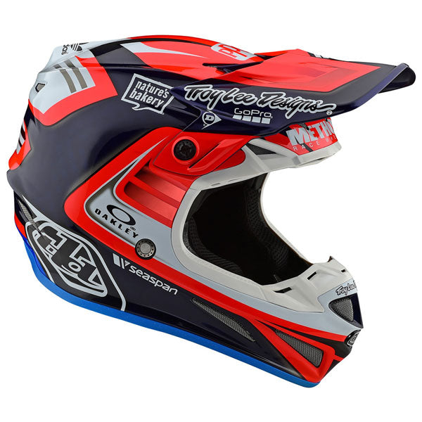 Image of Troy Lee Designs SKU 1027930 Se4 Carbon Flash Team Helmet Size: SM Colors: Blue/Red (SKU 1027930)