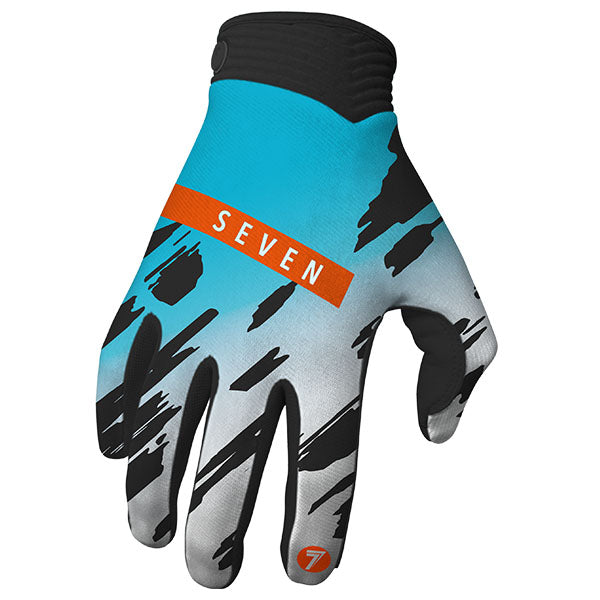 Product image of Seven MX 0004 ZERO.Clash.Glove.Cyan motocross gloves showing fit, construction, and colorway | Available at BTO Sports