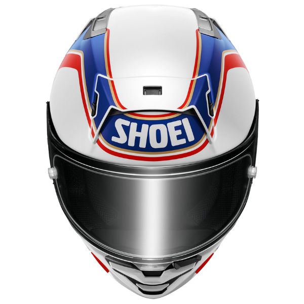 Studio photo on a white background of Shoei FA25 XFifteen Gardner helmet TC2 2, showing front presentation, fabric texture, and printed graphics