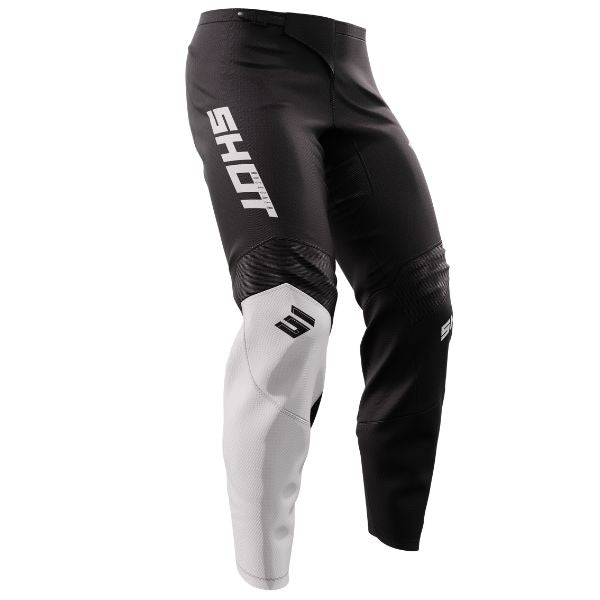 Right side view of Shot Race Gear Draw Squad Pants black—leather heat guards, breathable liner. Size 32, SKU A07-11D1-A01-32. - alternate view