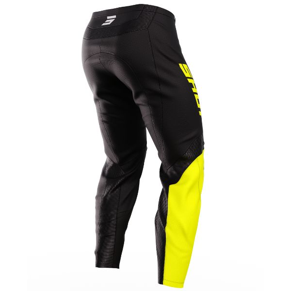 Back of Shot Race Gear Draw Squad Pants neon yellow—vented inner liner, non-slip waist. Size 36, SKU A07-11D1-A01-36.