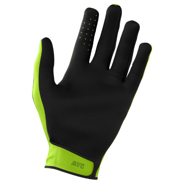 Angle view, Raw Gloves green—reinforced thumb, secure Velcro wrist, lightweight feel. Sizes S–3XL. SKU A08-13D1-D08-11.