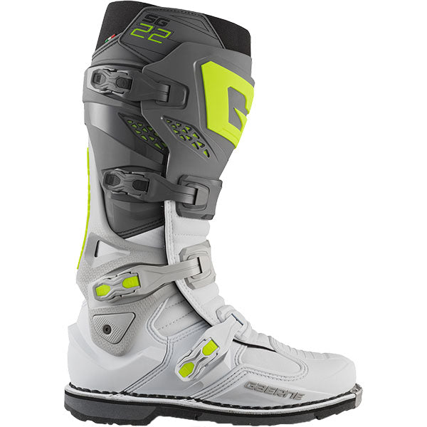 Product image of Sidi BTO Sports 0007 gaerne sg 22 boots anthracite white gray 51979e82 d1ff 40e5 8153 0bc6e3e6edbe motocross boots showing design and colorway | Available at BTO Sports