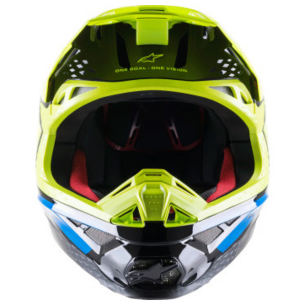 Black/Yellow/Blue product view, lightweight off‑road motorcycle helmet with ventilation and impact protection