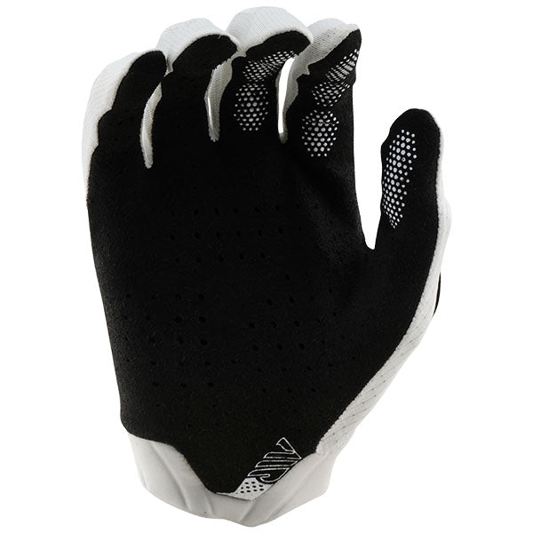 Product image of Troy Lee Designs BTO Sports 0051 TLD B25D1 AIR GLOVE MONO WHT 02 motocross gloves showing fit, construction, and colorway | Available at BTO Sports