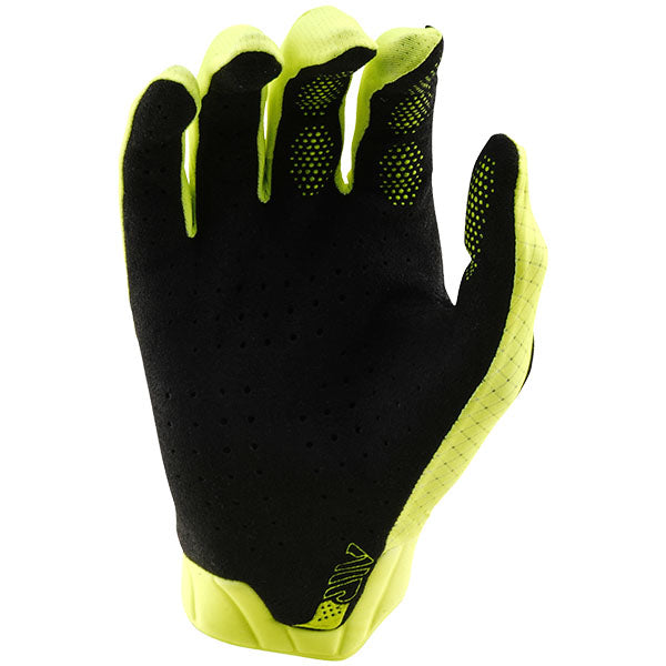 Product image of Troy Lee Designs BTO Sports 0063 TLD B25D1 AIR GLOVE MONO FLOYLLW 02 motocross gloves showing fit, construction, and colorway | Available at BTO Sports