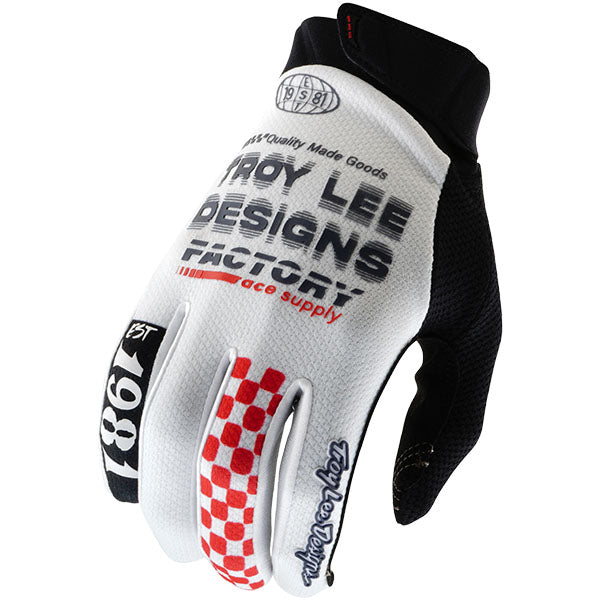 Product image of Troy Lee Designs BTO Sports 0100 TLD M25D1 GPPRO GLOVE FACTORY WHT 01 motocross gloves showing fit, construction, and colorway | Available at BTO Sports