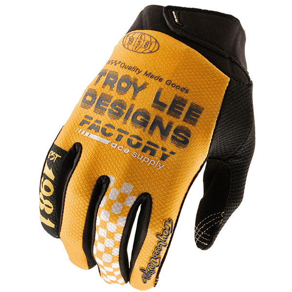 Product image of Troy Lee Designs BTO Sports 0118 TLD B25D1 GP PRO GLOVE FACTORY GOLD 01 motocross gloves showing fit, construction, and colorway | Available at BTO Sports