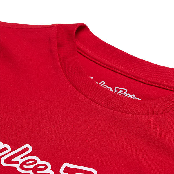 Clean studio shot of Troy Lee Designs Signature Tee (Youth); showing tee fit, printed graphics, and crew neckline; SKU 7249170