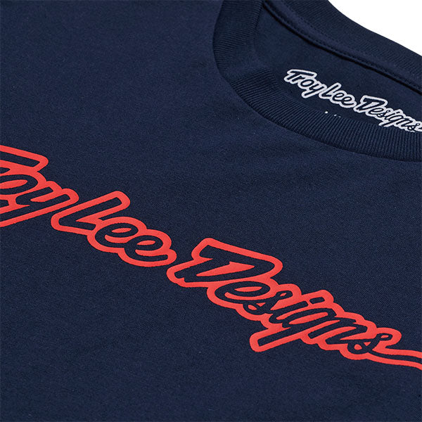 High-resolution studio image of Troy Lee Designs Signature Long Sleeve Tee; showing long-sleeve cut, printed graphics, and crew neckline; SKU 7299170