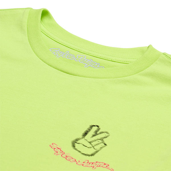 Crisp studio image on a white background of Troy Lee Designs Peace Out Long Sleeve Tee; showing long-sleeve cut, printed graphics, and crew neckline