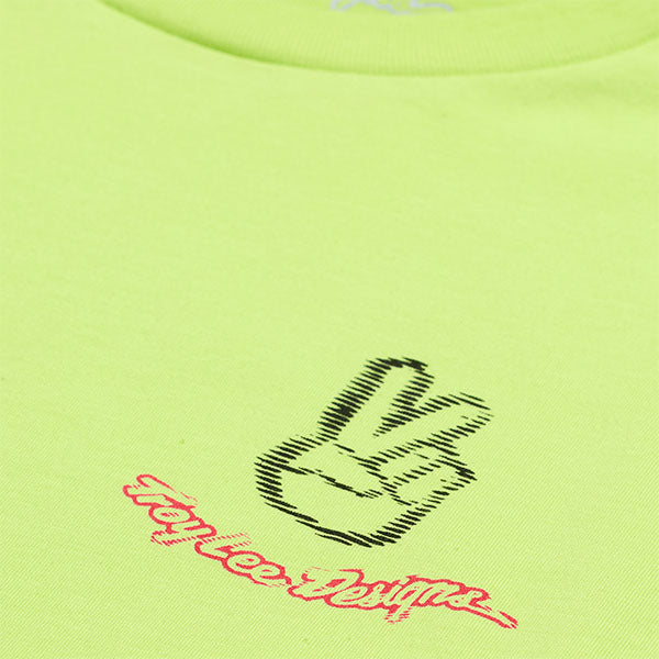 High-resolution studio image of Troy Lee Designs Peace Out Long Sleeve Tee; showing long-sleeve cut, printed graphics, and crew neckline; SKU 7295730