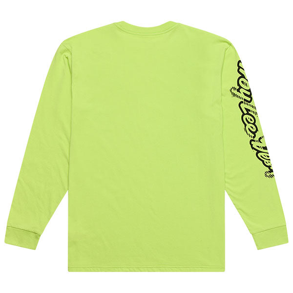 Professional studio photo of Troy Lee Designs Peace Out Long Sleeve Tee; showing long-sleeve cut, printed graphics, and crew neckline; SKU 7295730