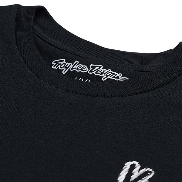 Professional studio photo of Troy Lee Designs Peace Out Long Sleeve Tee; showing long-sleeve cut, printed graphics, and crew neckline; SKU 7295730