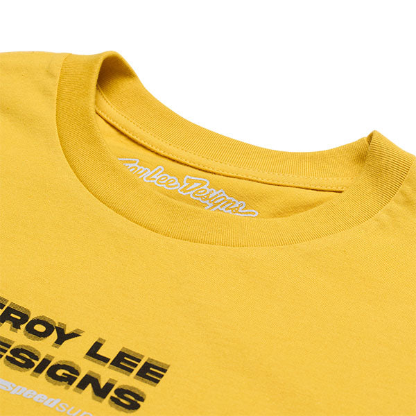 Studio photo on a white background of Troy Lee Designs Factory Long Sleeve Tee; showing long-sleeve cut, printed graphics, and crew neckline; SKU 7298180