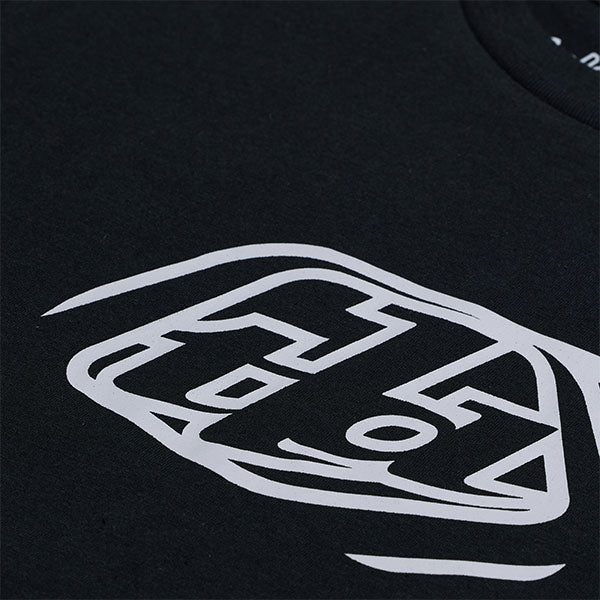 Clean studio shot of Troy Lee Designs Badge Tee (Youth); showing tee fit, printed graphics, and crew neckline; SKU 7245680; Sizes: Y-SM, Y-MD, Y-LG, Y-XL