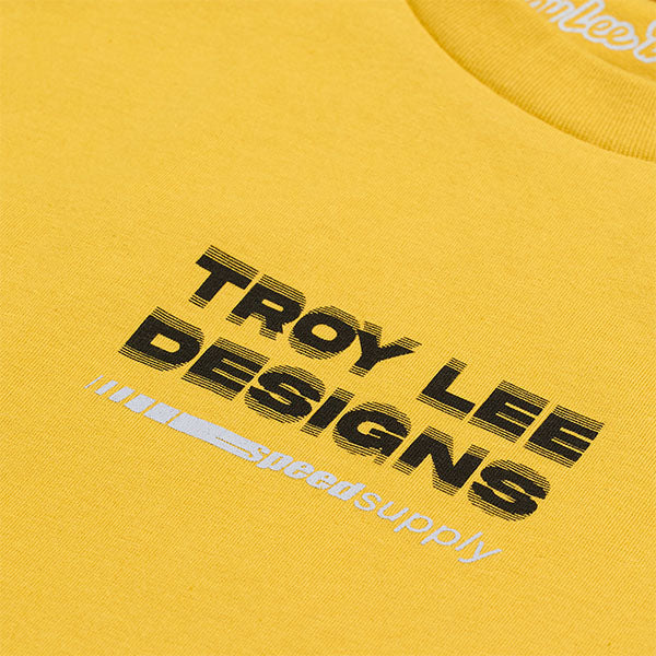 Clean studio shot of Troy Lee Designs Factory Long Sleeve Tee; showing long-sleeve cut, printed graphics, and crew neckline; SKU 7298180; Sizes: S-2XL