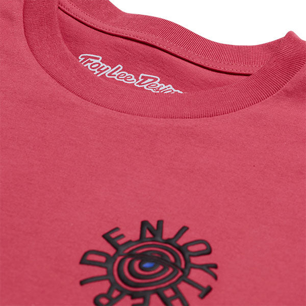 Clean studio shot of Troy Lee Designs Enjoy Long Sleeve Tee; showing long-sleeve cut, printed graphics, and crew neckline; SKU 7297280; Sizes: S-2XL