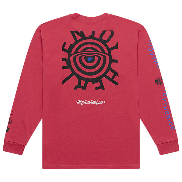 High-resolution studio image of Troy Lee Designs Enjoy Long Sleeve Tee; showing long-sleeve cut, printed graphics, and crew neckline; SKU 7297280