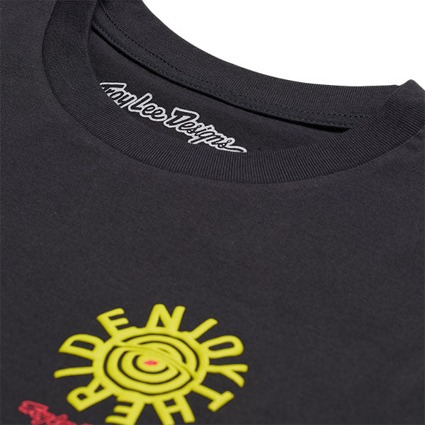 Studio photo on a white background of Troy Lee Designs Enjoy Long Sleeve Tee; showing long-sleeve cut, printed graphics, and crew neckline; SKU 7297280