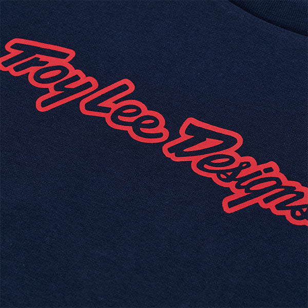 Clean studio shot of Troy Lee Designs Signature Tee (Womens); showing tee fit, printed graphics, and crew neckline; SKU 7539170; Sizes: S-XL